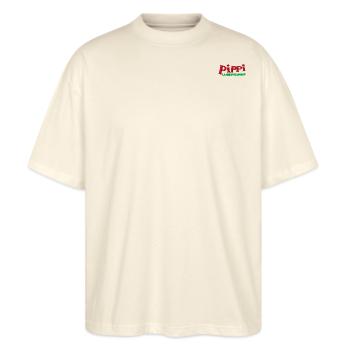 Pippi Langstrumpf Logo Stick - Stanley/Stella Oversized Unisex Bio T-Shirt Blaster 2.0 - Natur - Vorne - Alina (178cm) & Michal (187cm)