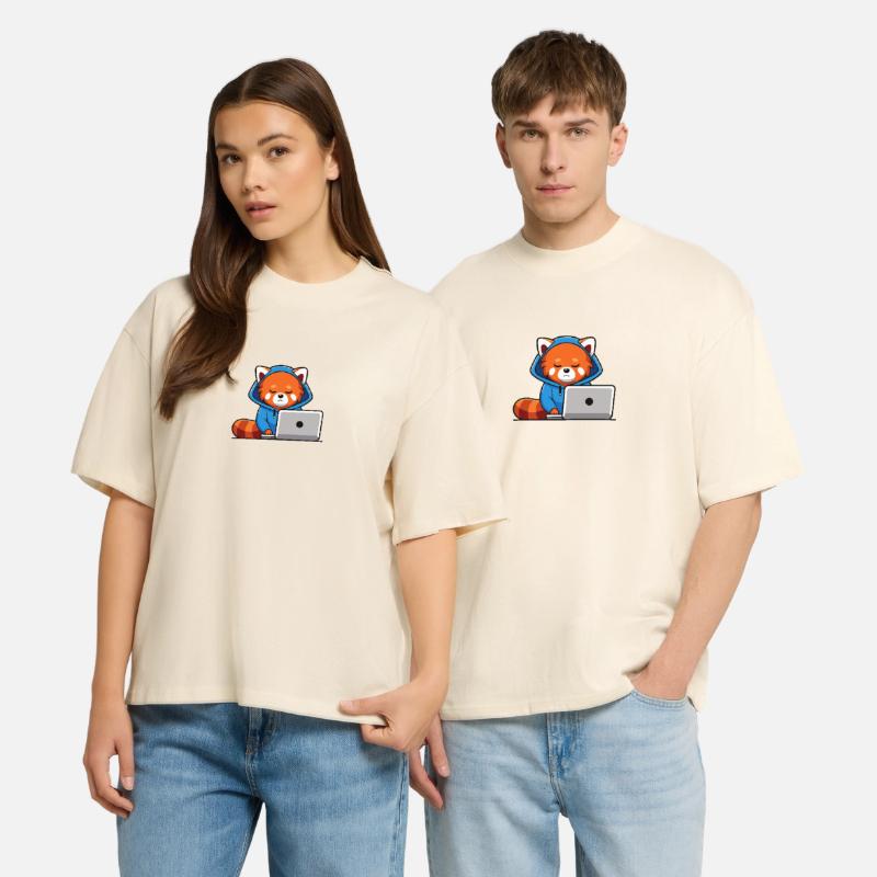 Mignon hacker panda roux en sweat à capuche devant PC T-shirt bio Blaster 2.0 coupe oversize Stanley/Stella Unisexe