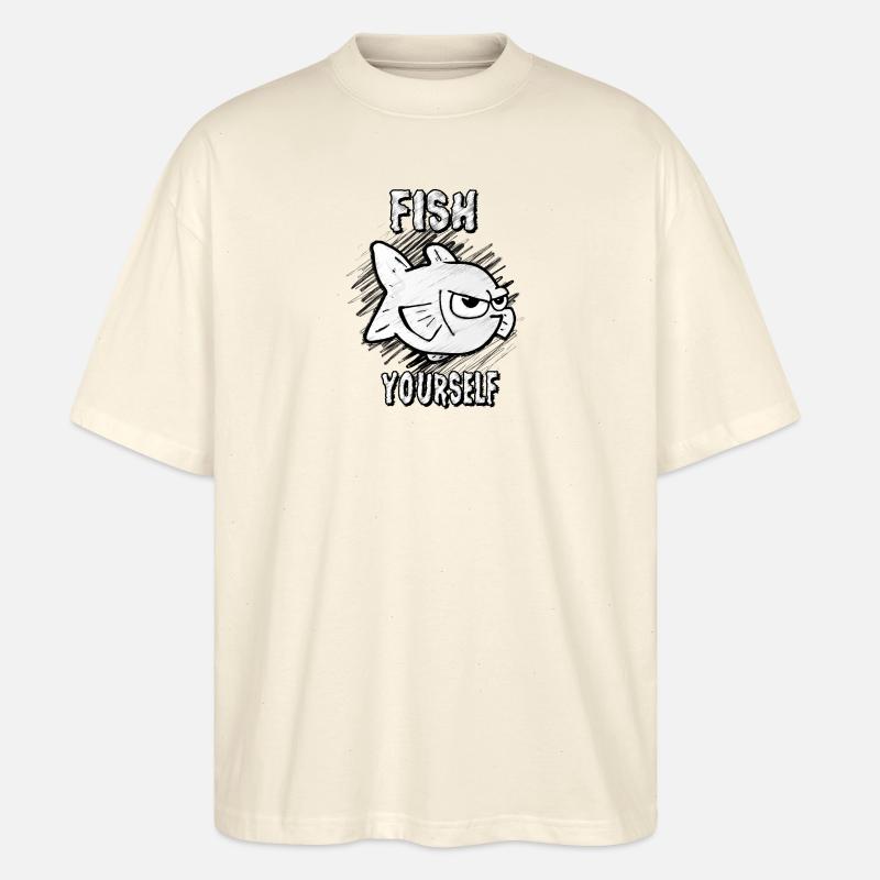 Fish Yourself (Scribble) - Stanley/Stella Oversized Unisex Organic T-shirt Blaster 2.0 - soft Ecru
