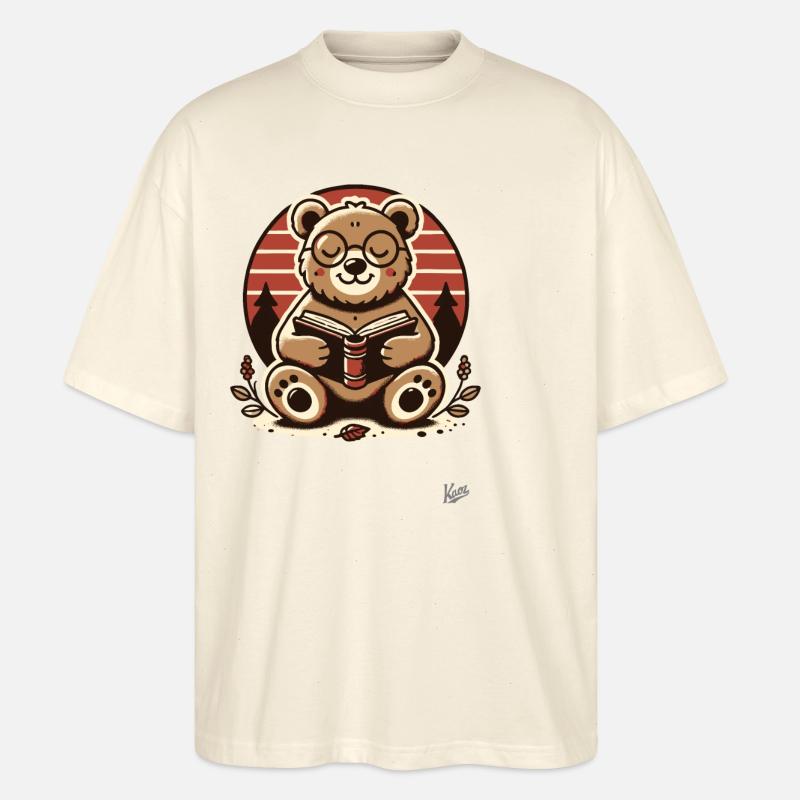Schlauer Bär liest ein Buch - Stanley/Stella Oversized Unisex Bio T-Shirt Blaster 2.0 - Natur