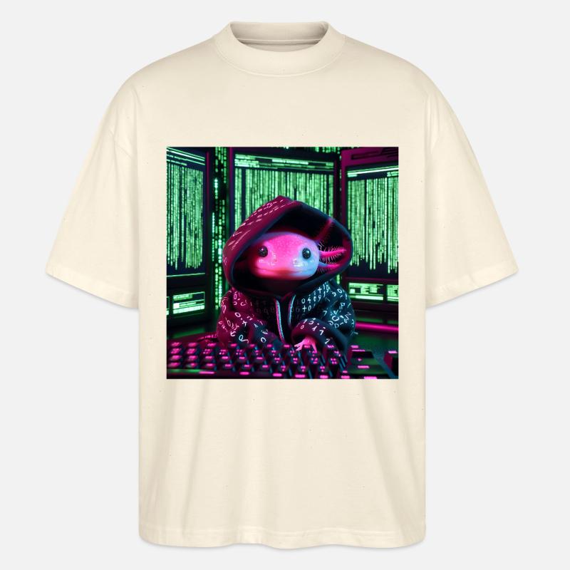 Cyber axolotl en code numérique - T-shirt bio Blaster 2.0 coupe oversize Stanley/Stella Unisexe - écru doux