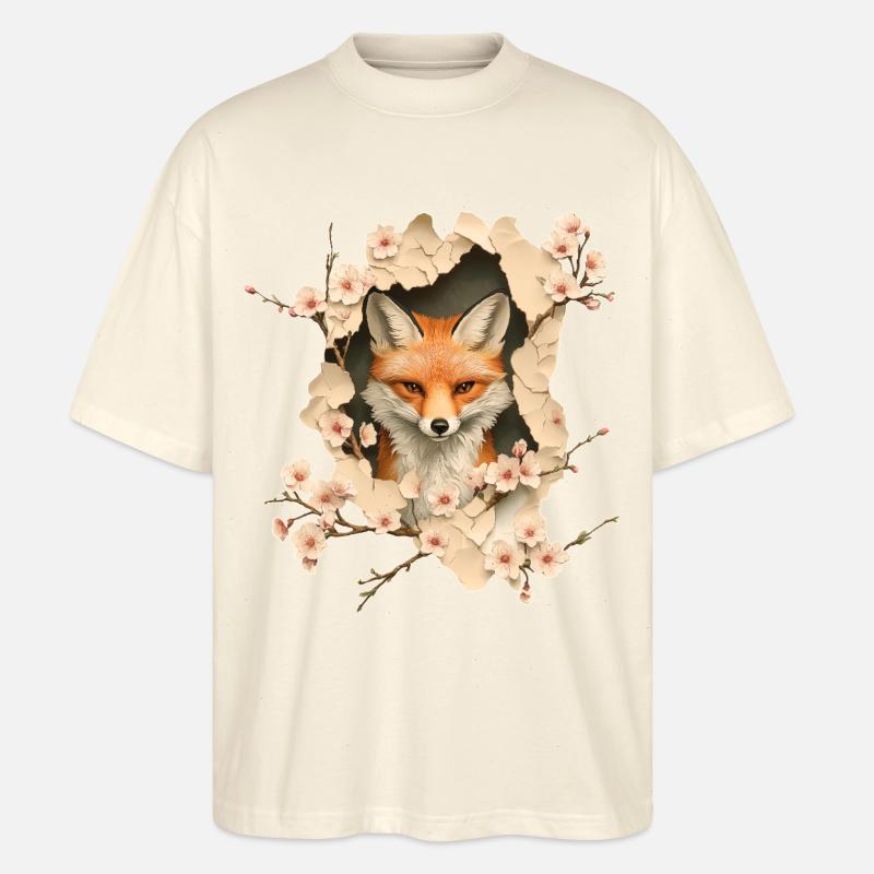 Fuchs mit Kirschblüten - Stanley/Stella Oversized Unisex Bio T-Shirt Blaster 2.0 - Natur