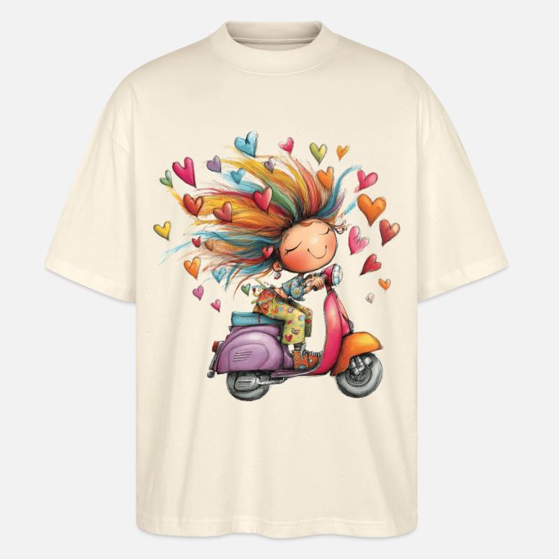 Rollerliebe - Mädchen auf Roller – bunter Sommer - Stanley/Stella Oversized Unisex Bio T-Shirt Blaster 2.0 - Natur