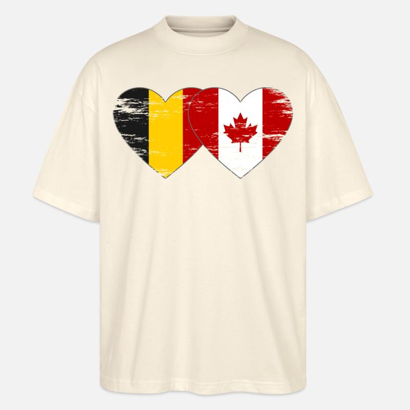 Belgique Canada Drapeau Coeur utilisé - T-shirt bio Blaster 2.0 coupe oversize Stanley/Stella Unisexe - écru doux