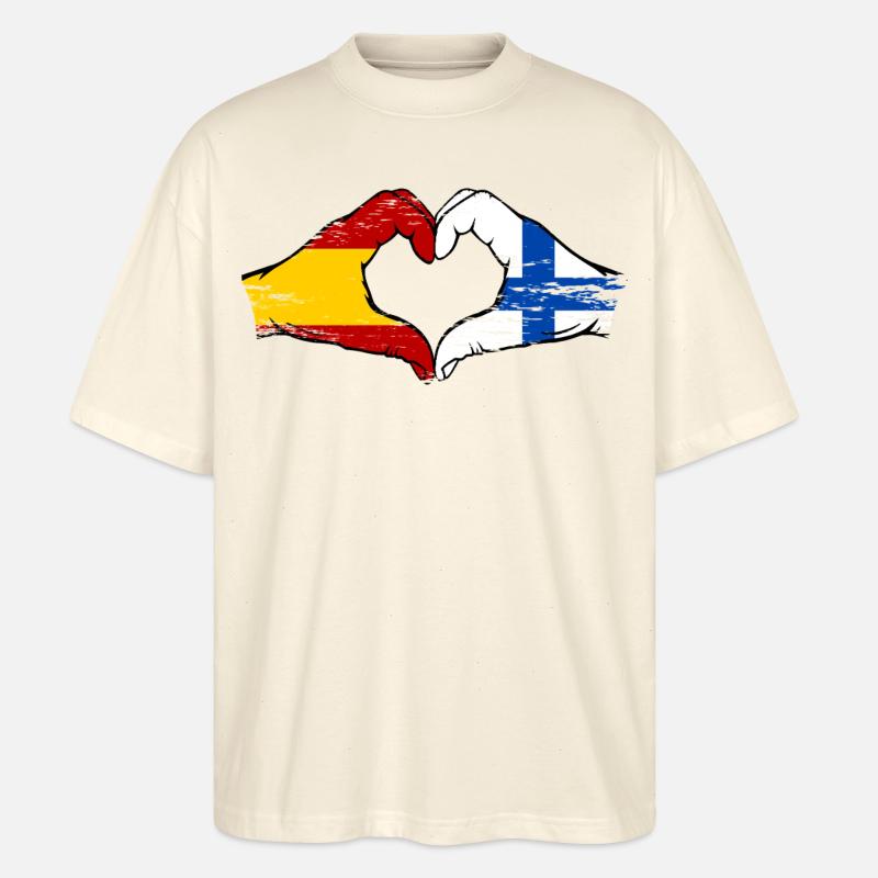Espanja Suomen lippu kädet sydän käytetty - Stanley/Stella Blaster 2.0 Unisex Oversized Luomu T-paita - pehmeä ecru