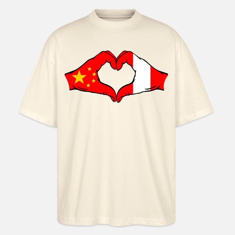 China Peru Flagge Herzform - Stanley/Stella Oversized Unisex Bio T-Shirt Blaster 2.0 - Natur