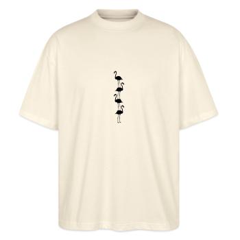 Flamingos Tiere - Stanley/Stella Oversized Unisex Bio T-Shirt Blaster 2.0 - Natur - Vorne - Alina (178cm) & Michal (187cm)