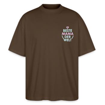 Beste Mama - Stanley/Stella Oversized Unisex Bio T-Shirt Blaster 2.0 - Dunkelbraun - Vorne - Alina (178cm) & Michal (187cm)