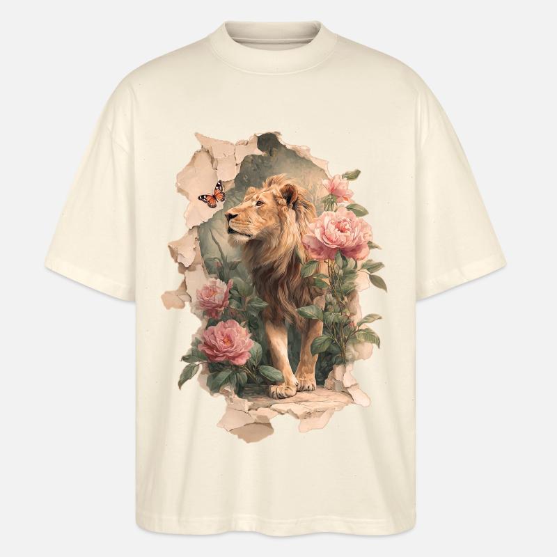 Lion avec papillon - T-shirt bio Blaster 2.0 coupe oversize Stanley/Stella Unisexe - écru doux