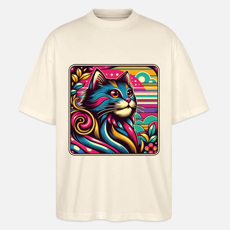 Buntes dekoratives Katzenportrait - Stanley/Stella Oversized Unisex Bio T-Shirt Blaster 2.0 - Natur