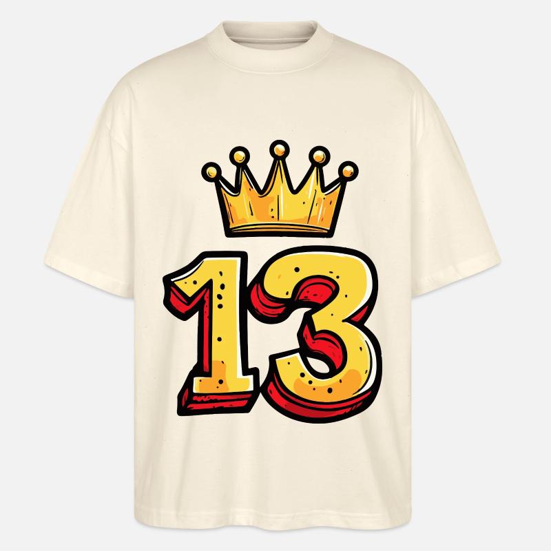 13 Numeron kruunu - Stanley/Stella Blaster 2.0 Unisex Oversized Luomu T-paita - pehmeä ecru