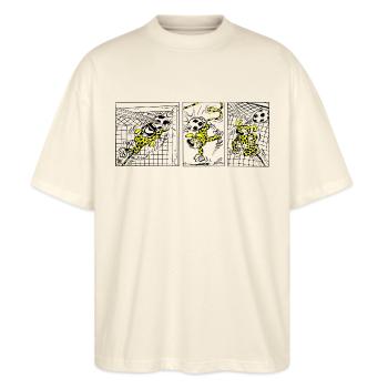 Marsupilami As Goalkeeper With Soccer Ball - Stanley/Stella Oversized Unisex Organic T-shirt Blaster 2.0 - soft Ecru - Front - Alina (178cm) & Michal (187cm)