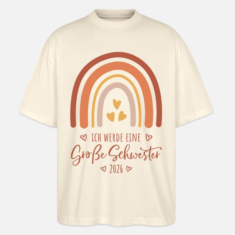 Große Schwester 2026 Regenbogen - Stanley/Stella Oversized Unisex Bio T-Shirt Blaster 2.0 - Natur