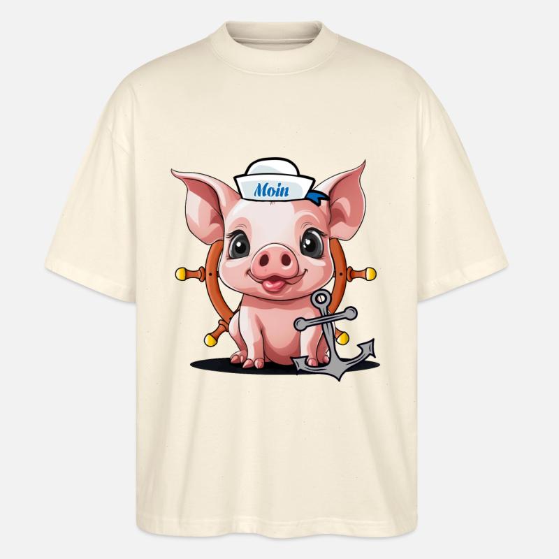 Schwein Glücksgsbringer Matrose Steuermann Moin - Stanley/Stella Oversized Unisex Bio T-Shirt Blaster 2.0 - Natur