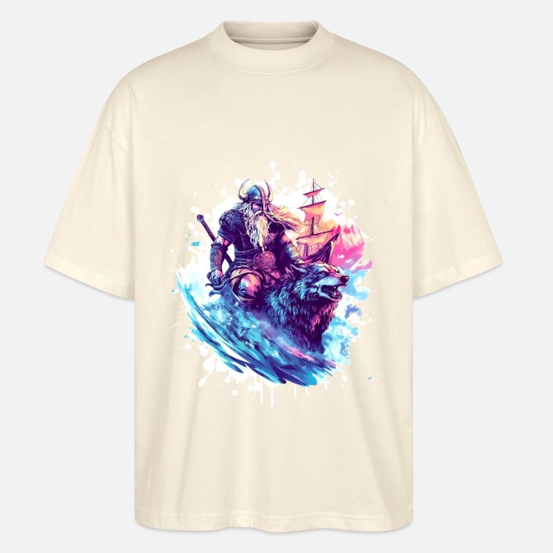 Viking Wolf Warrior Valhalla - Stanley/Stella Oversized Unisex Organic T-shirt Blaster 2.0 - soft Ecru