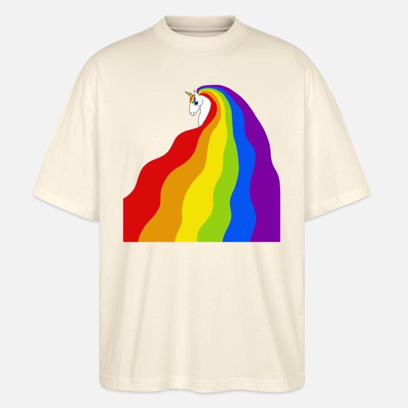 Regenbogen-Einhorn - Stanley/Stella Oversized Unisex Bio T-Shirt Blaster 2.0 - Natur