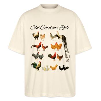 VINTAGE Chicken Chickens Farmer Poultry Cottage - Stanley/Stella Oversized Unisex Organic T-shirt Blaster 2.0 - soft Ecru - Front - Alina (178cm) & Michal (187cm)