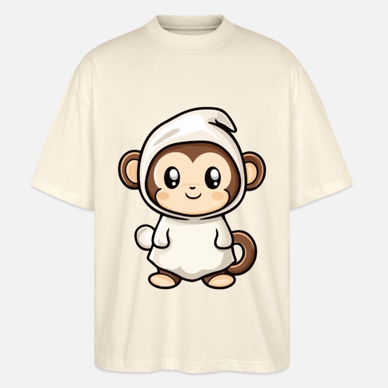 Monkey Halloween Funny Ghost - Stanley/Stella Oversized Unisex Organic T-shirt Blaster 2.0 - soft Ecru
