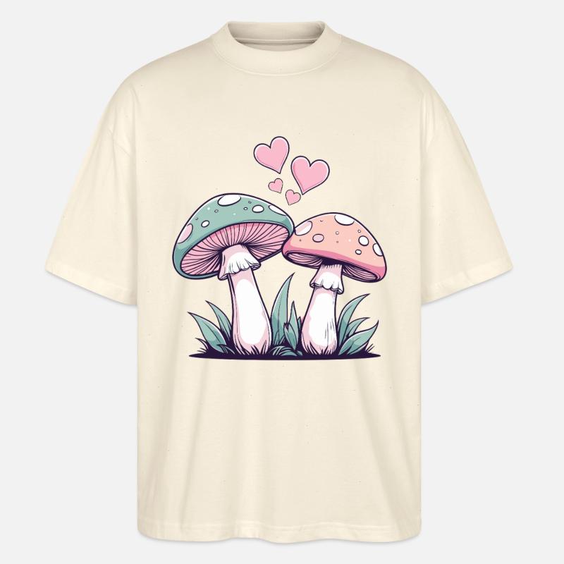 Champignons - Couple Coeurs - T-shirt bio Blaster 2.0 coupe oversize Stanley/Stella Unisexe - écru doux