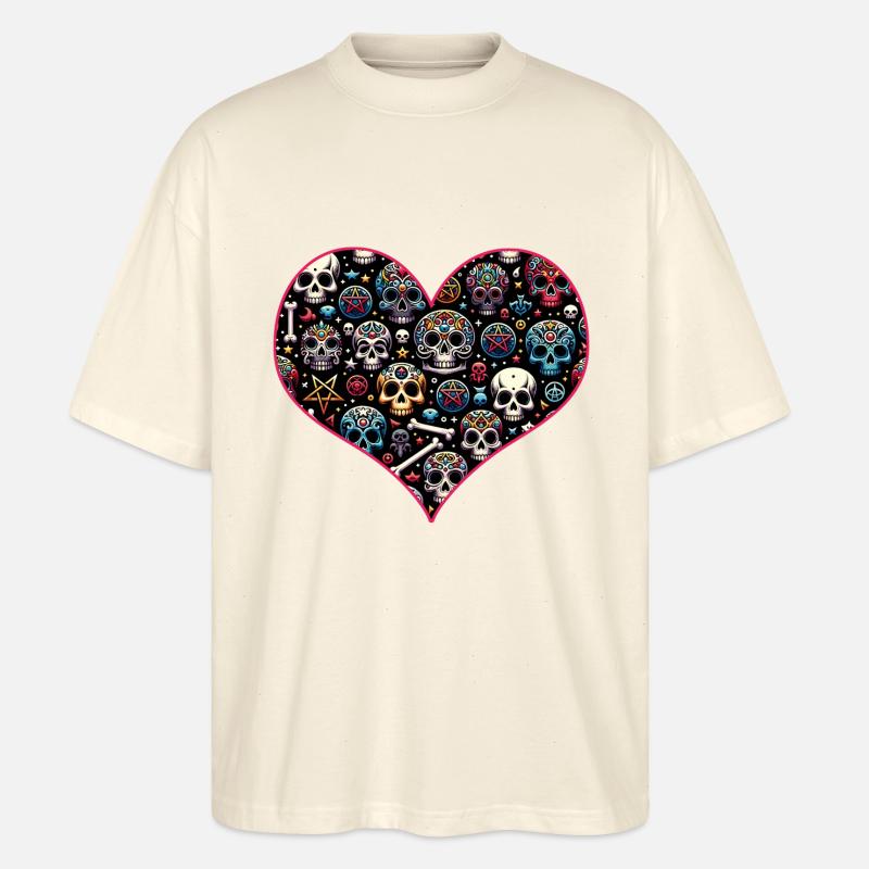 Buntes dekoratives Skullmuster - Stanley/Stella Oversized Unisex Bio T-Shirt Blaster 2.0 - Natur