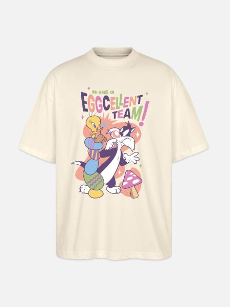 Looney Tunes Tweety og Sylvester Eggcellent Team - Stanley/Stella Oversize Unisex Øko T-shirt Blaster 2.0 - blød ecru