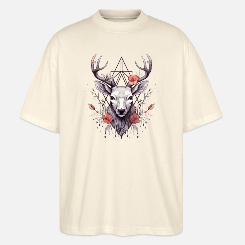 Dekorierter Hirsch mit Blumen - Stanley/Stella Oversized Unisex Bio T-Shirt Blaster 2.0 - Natur