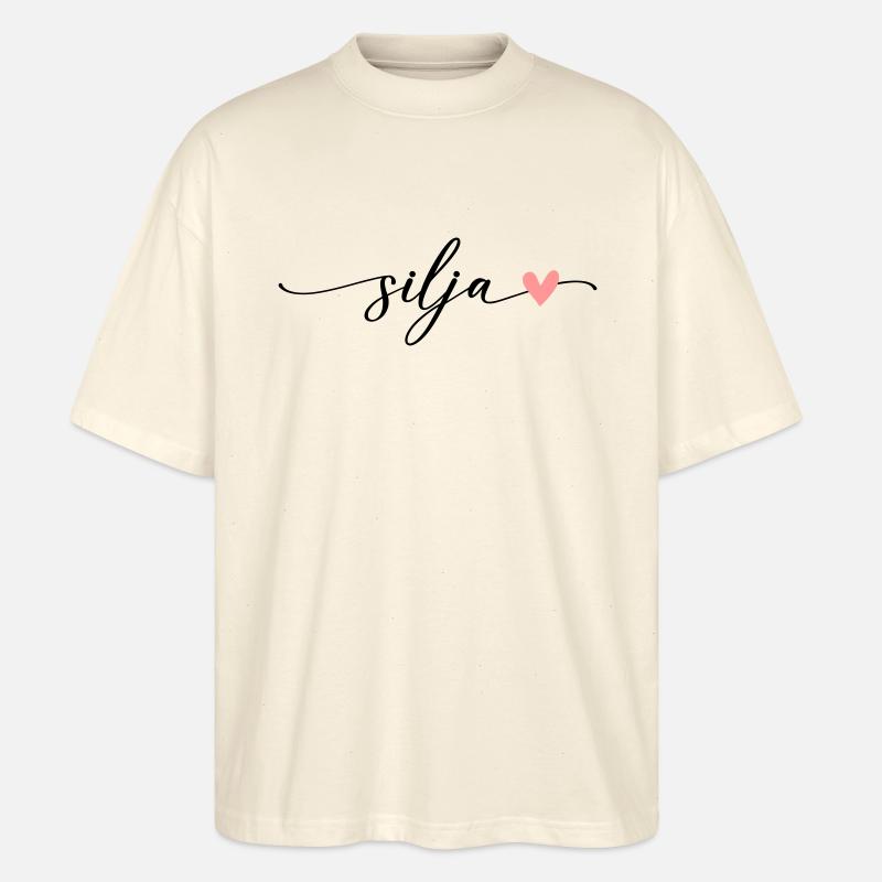 Silja nom calligraphie police - T-shirt bio Blaster 2.0 coupe oversize Stanley/Stella Unisexe - écru doux