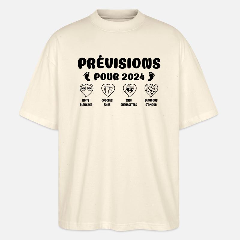Prévisions pour 2024,future mama,futur papa,papa - T-shirt bio Blaster 2.0 coupe oversize Stanley/Stella Unisexe - écru doux