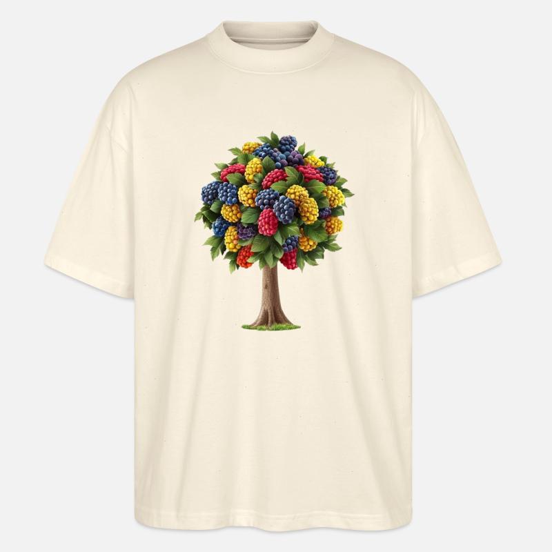 Bunter Baum Mit Fruchtigen Beeren - Stanley/Stella Oversized Unisex Bio T-Shirt Blaster 2.0 - Natur