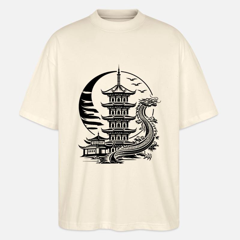 asiatische Pagode mit Drache Long - Stanley/Stella Oversized Unisex Bio T-Shirt Blaster 2.0 - Natur