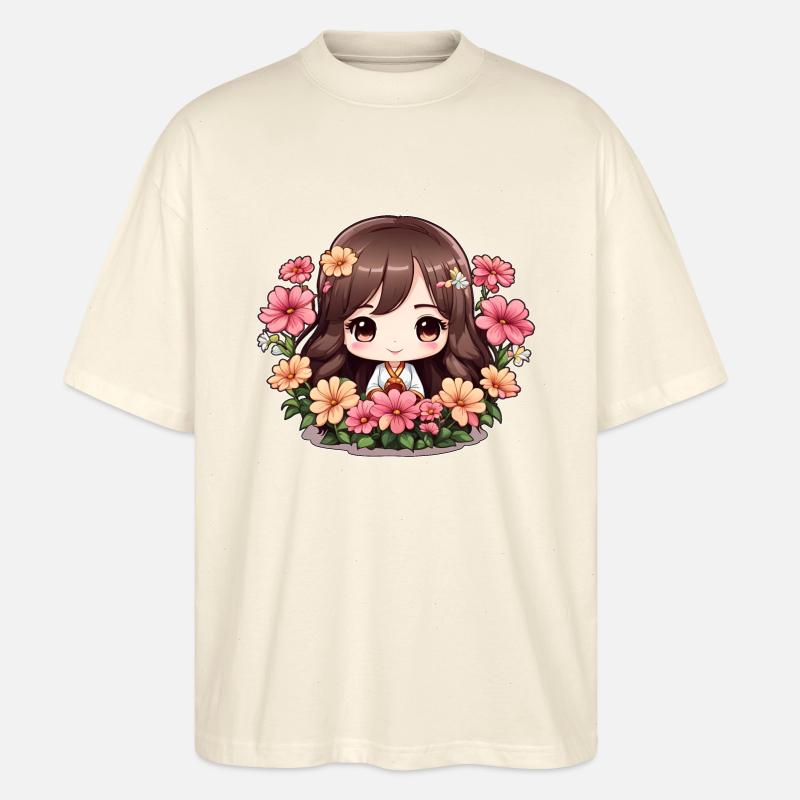 Une chibi en fleurs - T-shirt bio Blaster 2.0 coupe oversize Stanley/Stella Unisexe - écru doux