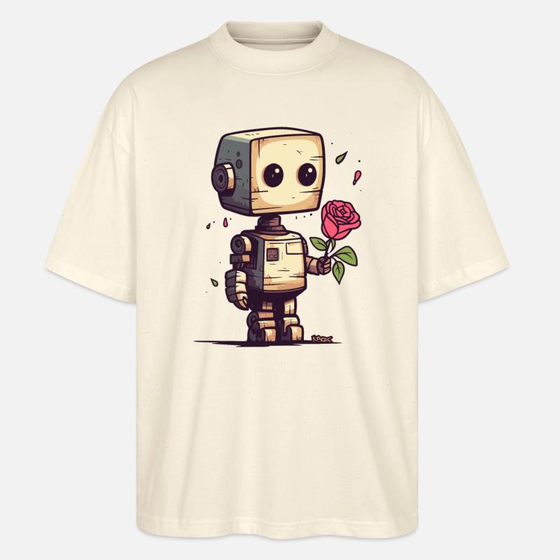 Kleiner Roboter mit einer Rose - Stanley/Stella Oversized Unisex Bio T-Shirt Blaster 2.0 - Natur