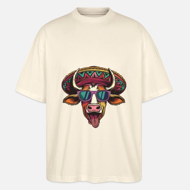 Kuh Comic Lustig Sombrero - Stanley/Stella Oversized Unisex Bio T-Shirt Blaster 2.0 - Natur