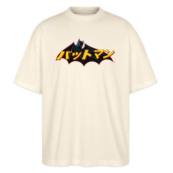 Batman Logo Japanese - Stanley/Stella Oversized Unisex Organic T-shirt Blaster 2.0 - soft Ecru - Front - Alina (178cm) & Michal (187cm)