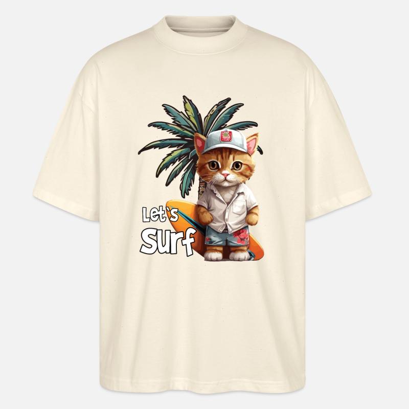 Let`s Surf Katze mit Surfbrett - Stanley/Stella Oversized Unisex Bio T-Shirt Blaster 2.0 - Natur