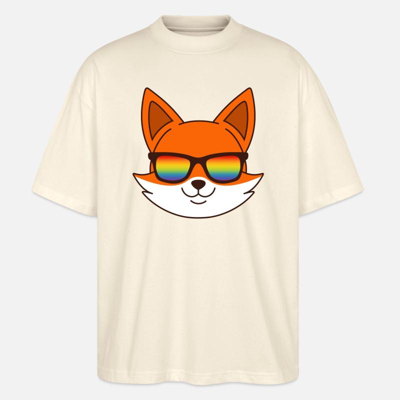 Fuchs mit Regenbogen Sonnenbrille - Stanley/Stella Oversized Unisex Bio T-Shirt Blaster 2.0 - Natur
