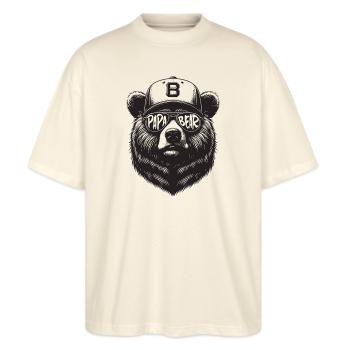 Papa Bear - Vatertag Papa Vater Bär Geschenk - Stanley/Stella Oversized Unisex Bio T-Shirt Blaster 2.0 - Natur - Vorne - Alina (178cm) & Michal (187cm)