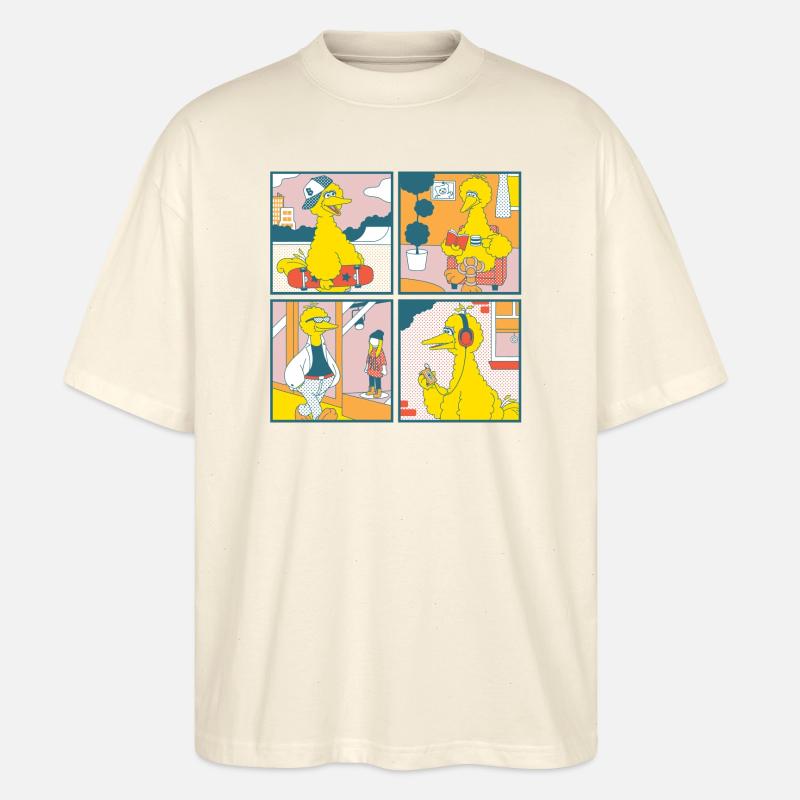Sesamstraße Bibo Comic Kacheln - Stanley/Stella Oversized Unisex Bio T-Shirt Blaster 2.0 - Natur