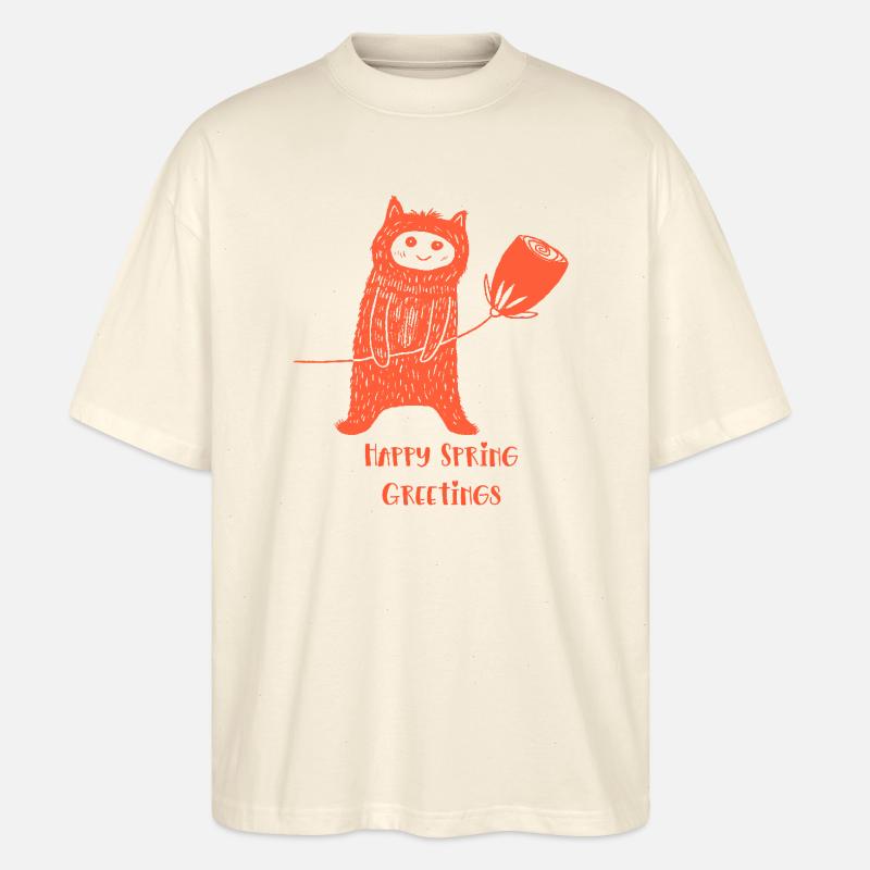 Chat avec fleur - T-shirt bio Blaster 2.0 coupe oversize Stanley/Stella Unisexe - écru doux