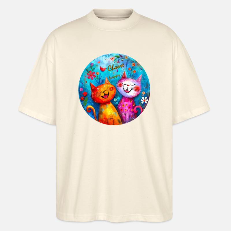 Happy Cats - Stanley/Stella Oversized Unisex Organic T-shirt Blaster 2.0 - soft Ecru