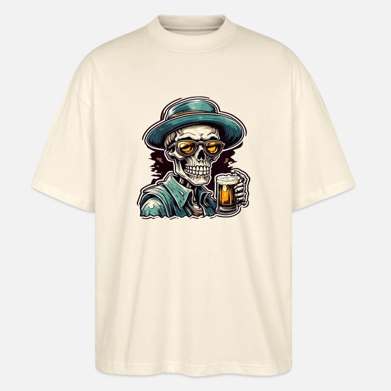 Skull / Skull / Skeleton / Gothic / Beer - Stanley/Stella Oversized Unisex Organic T-shirt Blaster 2.0 - soft Ecru