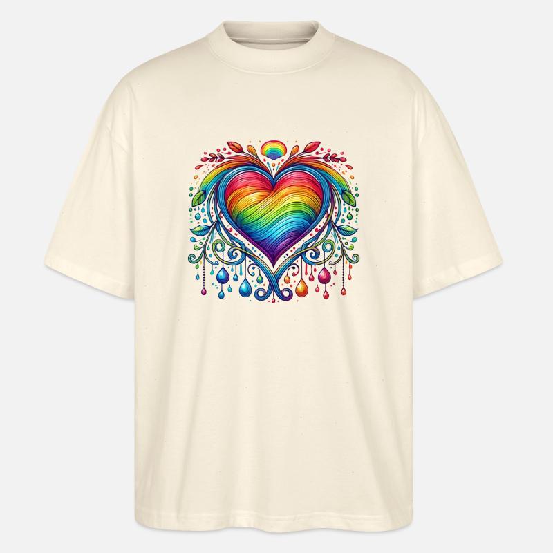 Regenbogen Herz - Stanley/Stella Oversized Unisex Bio T-Shirt Blaster 2.0 - Natur