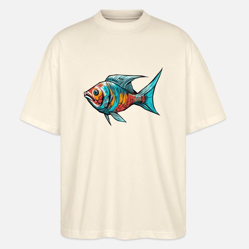Bunter Graffiti Fisch - Stanley/Stella Oversized Unisex Bio T-Shirt Blaster 2.0 - Natur