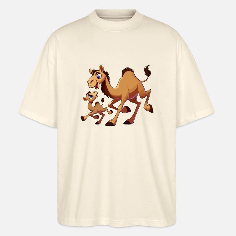 Kamelmutter mit herumtollendem Kind - Stanley/Stella Oversized Unisex Bio T-Shirt Blaster 2.0 - Natur