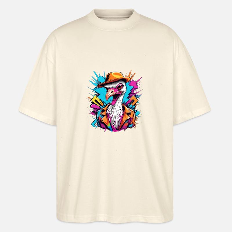 Oiseau autruche avec chapeau - T-shirt bio Blaster 2.0 coupe oversize Stanley/Stella Unisexe - écru doux