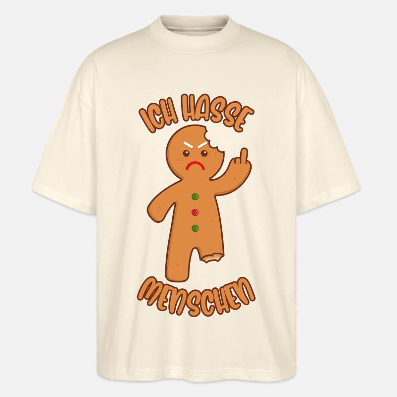 Lebkuchenmann Mittelfinger Ich hasse Menschen - Stanley/Stella Oversized Unisex Bio T-Shirt Blaster 2.0 - Natur
