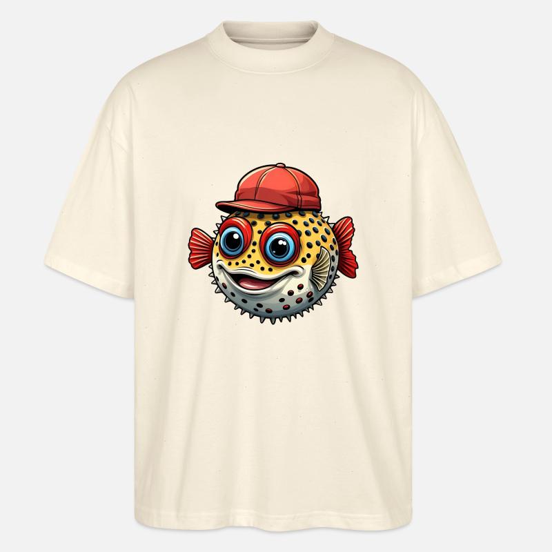 Lustiger Kugelfisch mit roter Basecap - Stanley/Stella Oversized Unisex Bio T-Shirt Blaster 2.0 - Natur