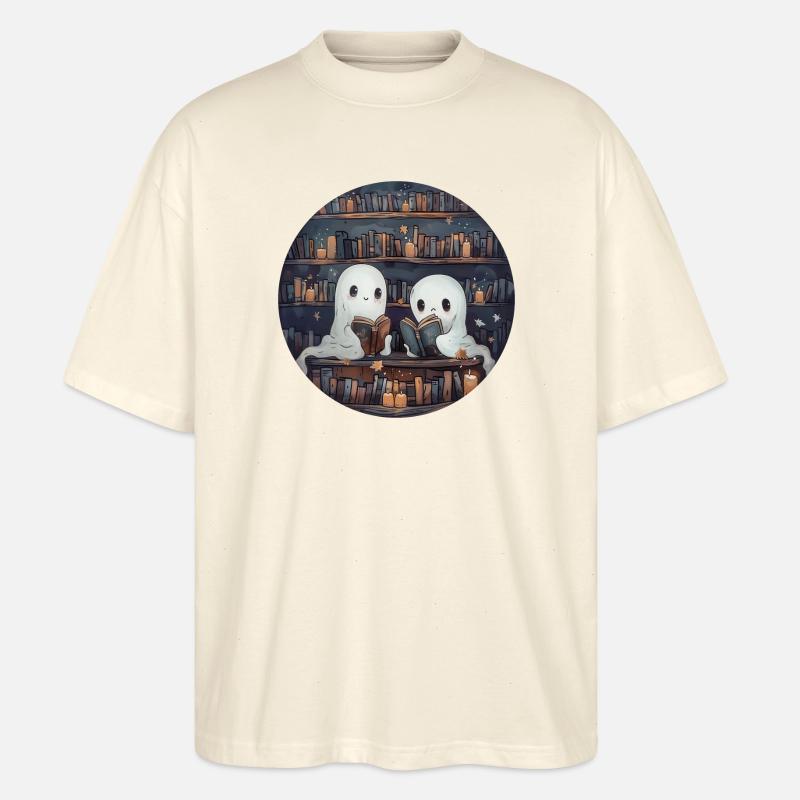 Ghosts, Reading, Book, Library, Halloween - Stanley/Stella Oversized Unisex Organic T-shirt Blaster 2.0 - soft Ecru