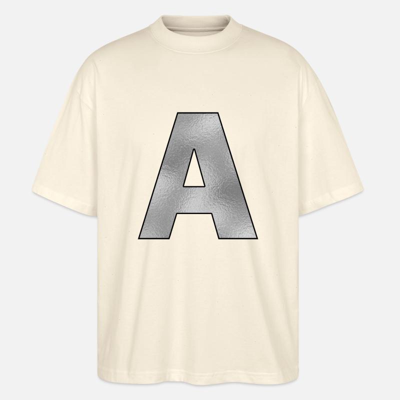 Buchstabe A Silber - Stanley/Stella Oversized Unisex Bio T-Shirt Blaster 2.0 - Natur