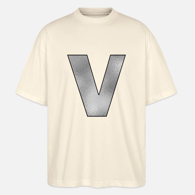 Buchstabe V Silber - Stanley/Stella Oversized Unisex Bio T-Shirt Blaster 2.0 - Natur